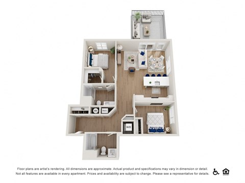 Floor plan for 2 beds, 2 baths, 1165 sqft